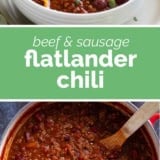 Flatlander Chili collage with text bar in the middle.
