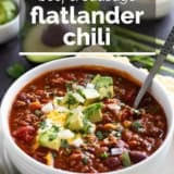 Flatlander Chili with text overlay.