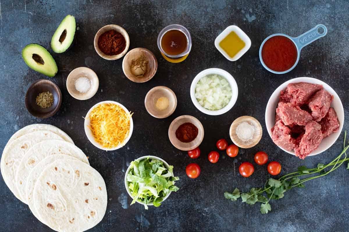 Ingredients for Ground Beef Tacos.