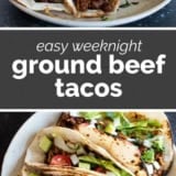 Ground Beef Tacos collage with text bar in the middle.