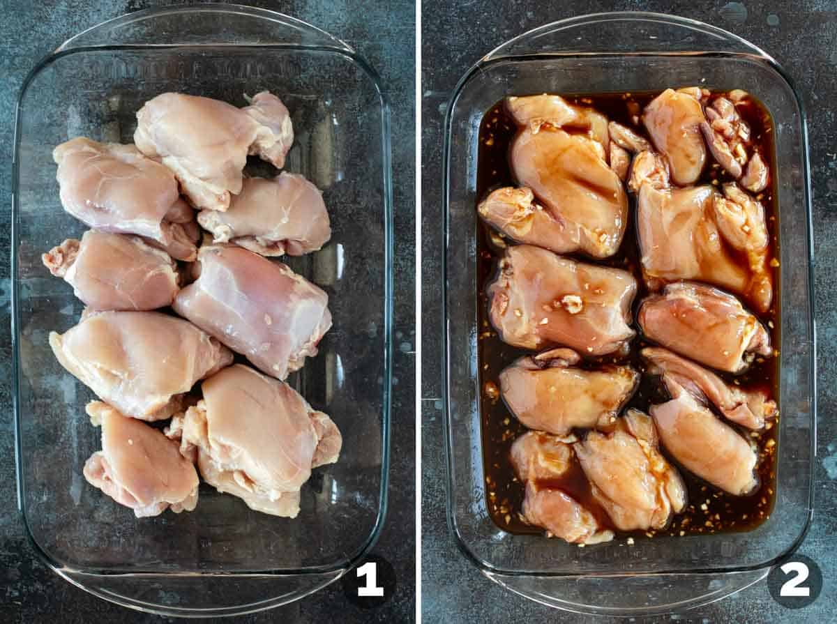 Cooking chicken in honey garlic sauce.