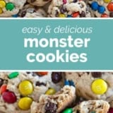 Monster Cookies collage with text bar in the middle.