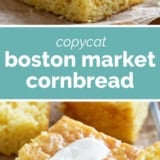 Boston Market Cornbread collage with text bar in the middle.