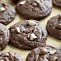 Chocolate Malted Milk Cookies topped with crushed Whoppers candy.