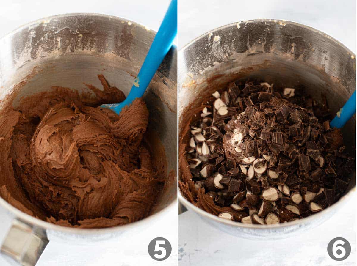 Making dough for Chocolate Malted Milk Cookies.