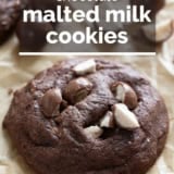 Chocolate Malted Milk Cookies with text overlay.