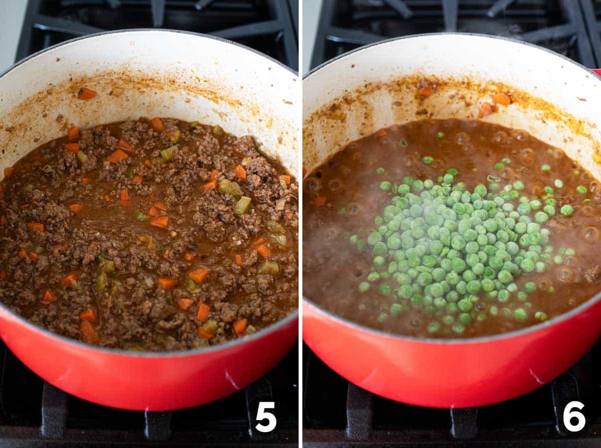 Making filling for Shepherd's Pie Tater Tot Casserole.