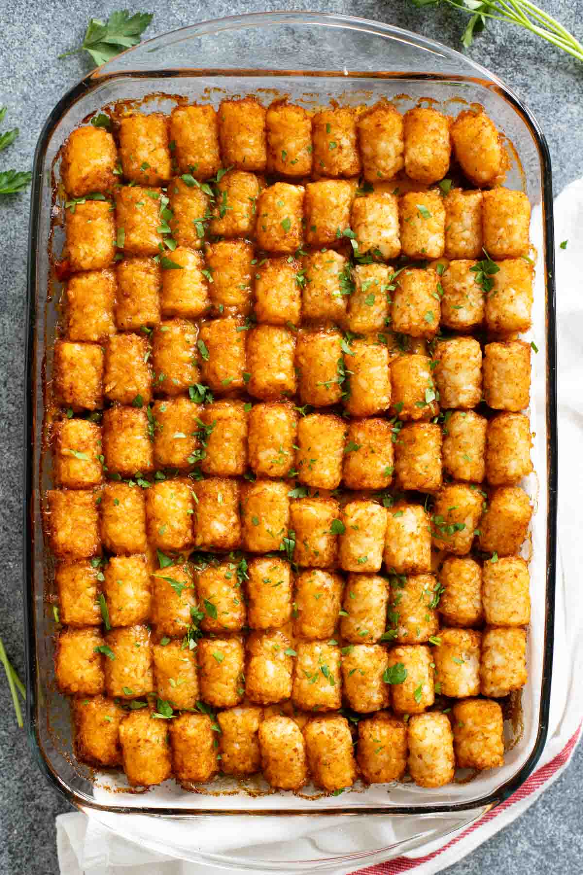 Shepherd's Pie topped with tater tots.
