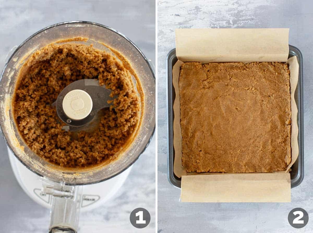 Making graham cracker crust for S'mores Brownies.