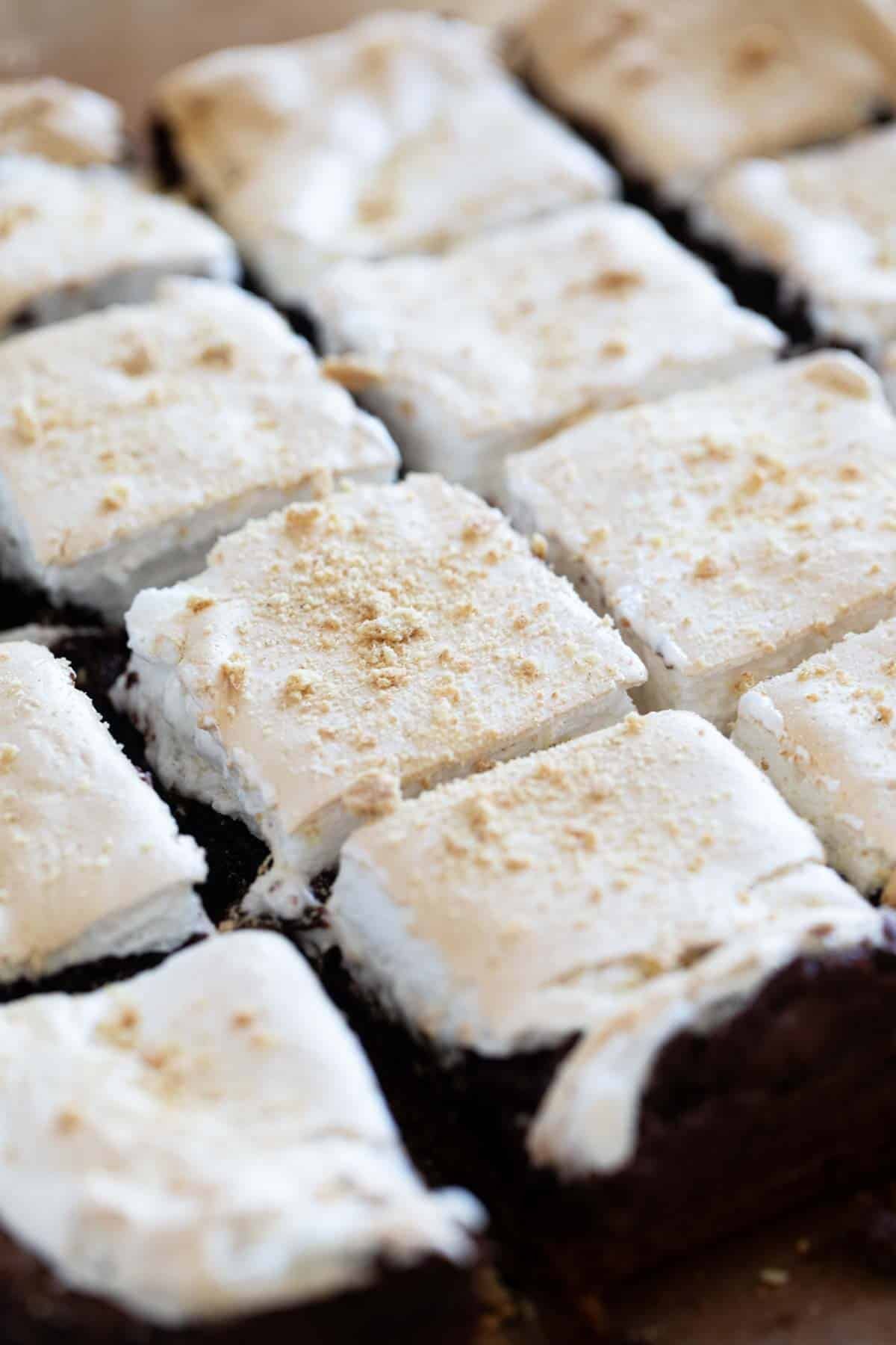 S'mores Brownies cut into squares.