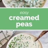 Creamed Peas collage with text bar in the middle.