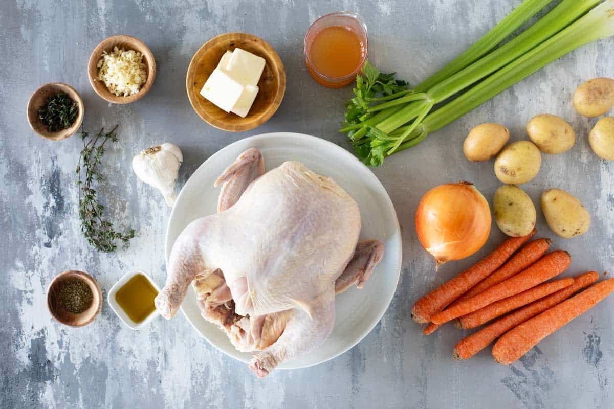 Ingredients for Garlic Roast Chicken.