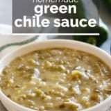 Green Chile Sauce with text overlay.