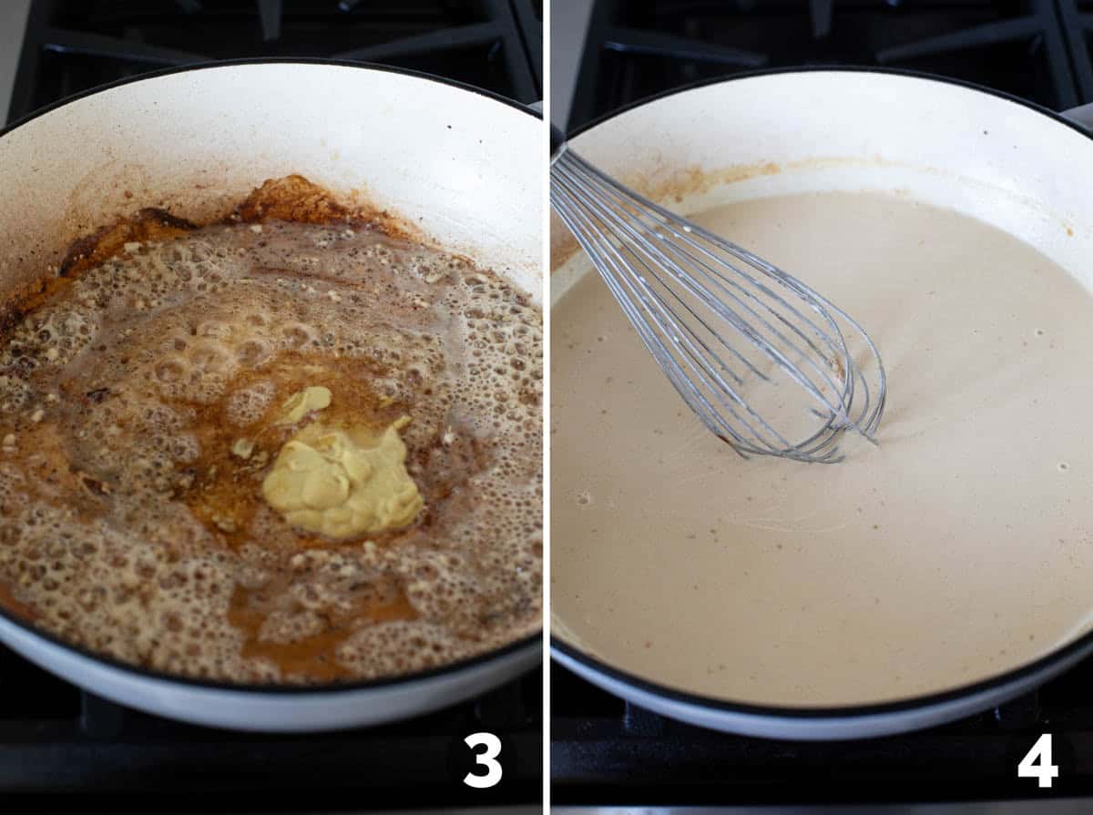 Making honey mustard sauce for Honey Mustard Pork Chops.