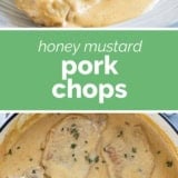 Honey Mustard Pork Chops collage with text bar in the middle.