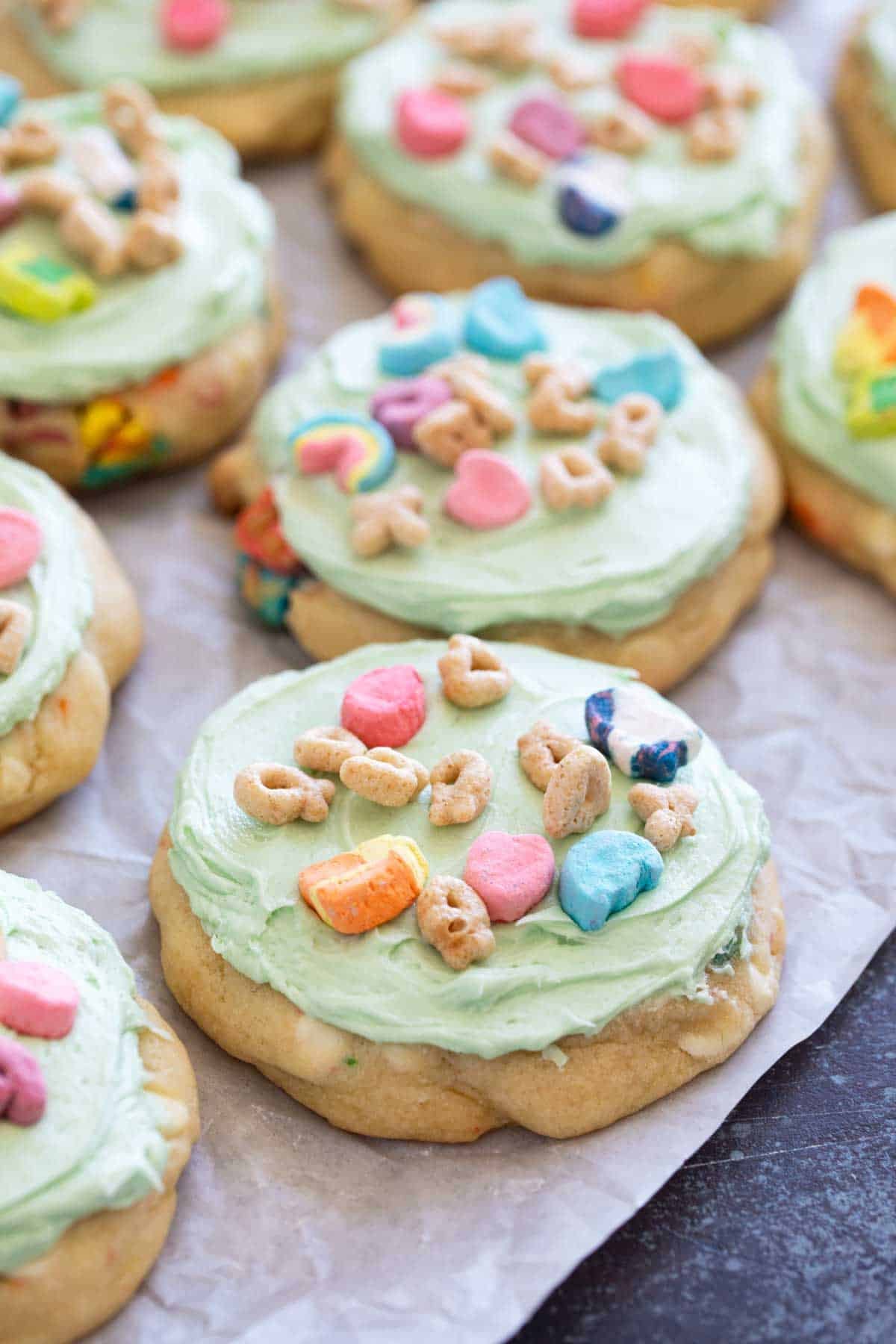 Lucky Charms Cookies with Marshmallow Buttercream.