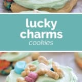 Lucky Charms Cookies collage with text bar in the middle.