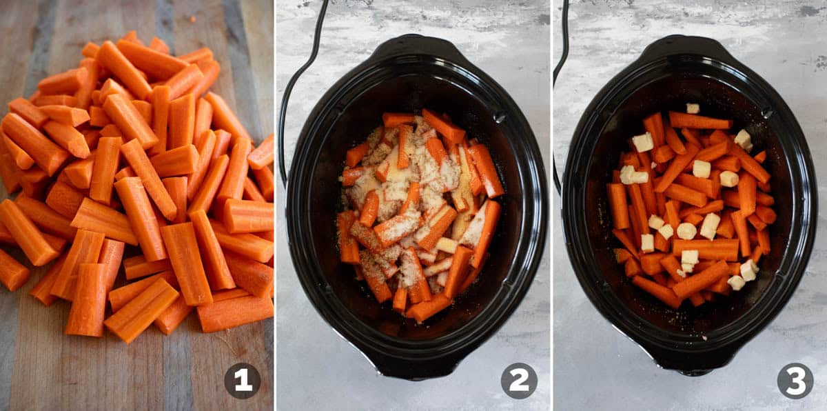 Steps to make Slow Cooker Carrots.