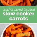 Slow Cooker Carrots collage with text bar in the middle.