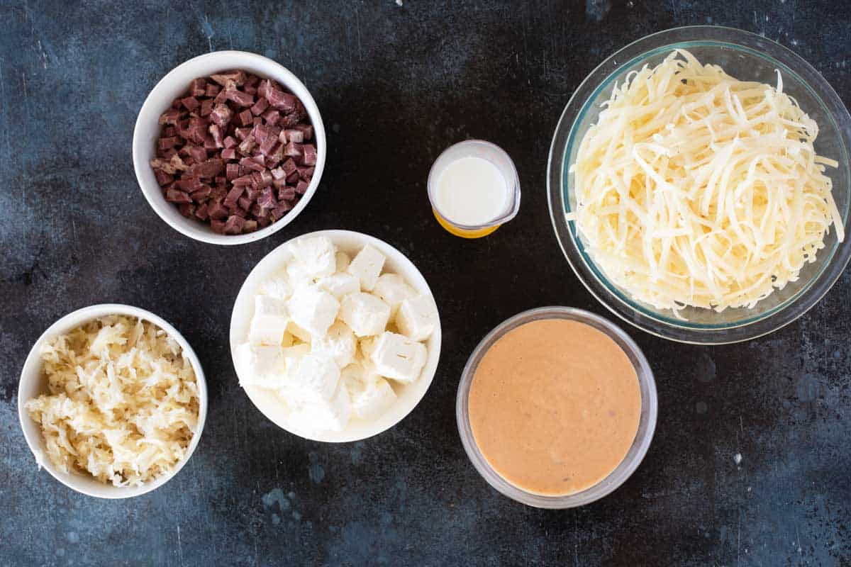 Ingredients for Slow Cooker Reuben Dip.