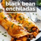 Sweet Potato and Black Bean Enchiladas with text overlay.