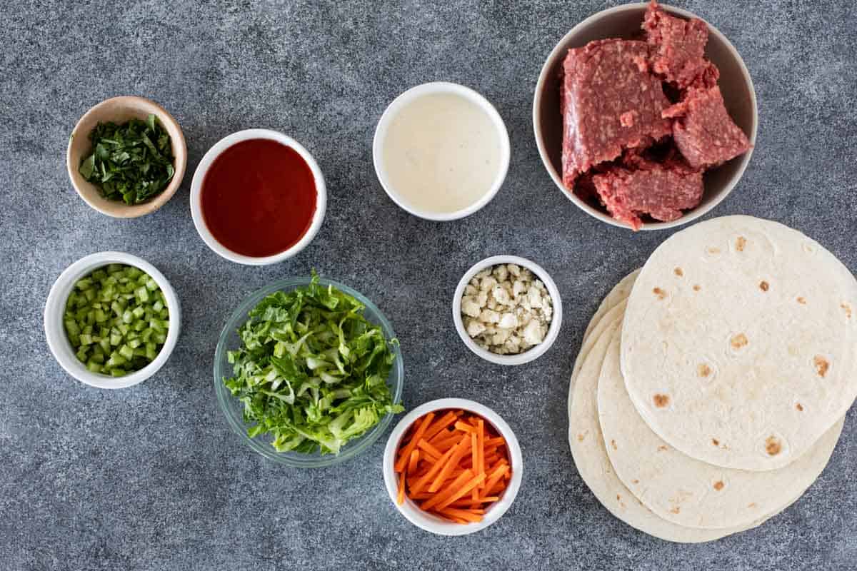Ingredients to make Buffalo Beef Tacos.