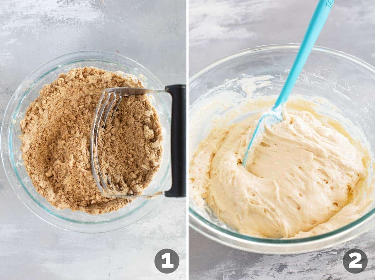 Making crumb and cake batter for Cake Mix Coffee Cake.