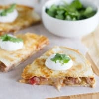 Chipotle Beef Quesadilla cut into sections.