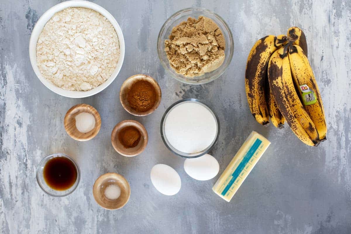 Ingredients for Cinnamon Banana Bread.