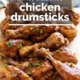 Honey Balsamic Chicken Drumsticks with text overlay.