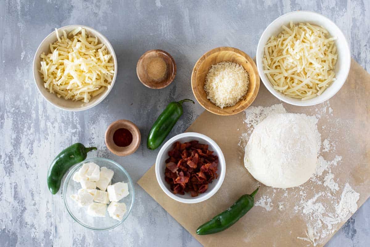 Ingredients for a Jalapeño Popper Pizza.