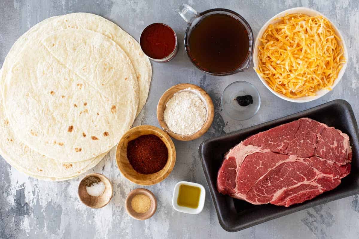 Ingredients for Slow Cooker Chile Colorado Burritos.