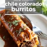 Slow Cooker Chile Colorado Burritos with text overlay.