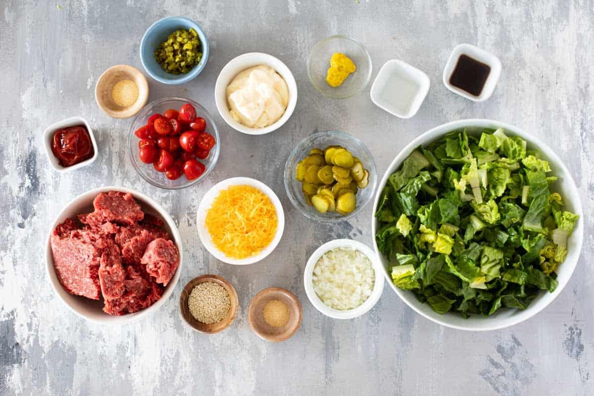 Ingredients for Big Mac Salad.