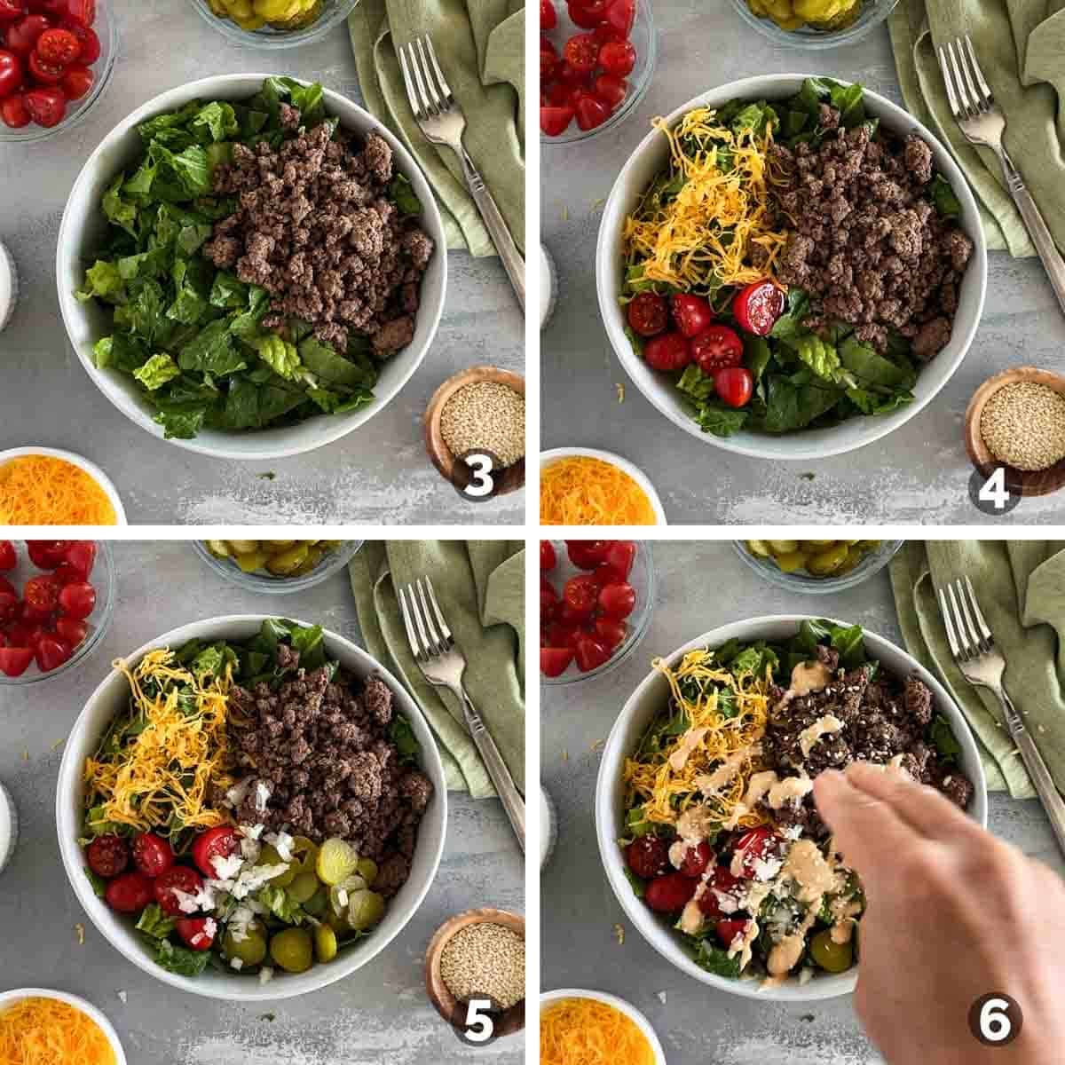 Steps to assemble a Big Mac Salad.