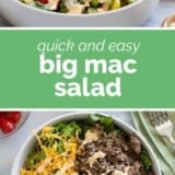 Big Mac Salad collage with text bar in the middle.