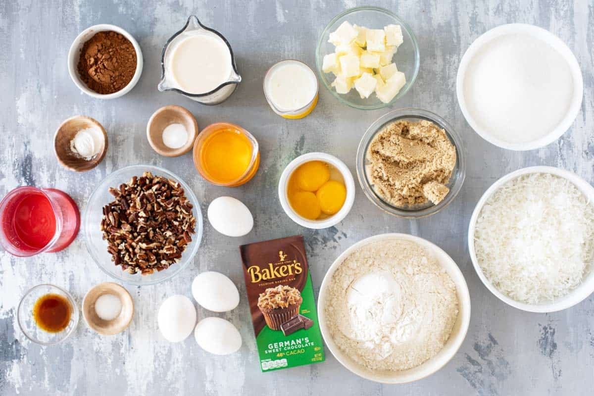 Ingredients for German Chocolate Cake.