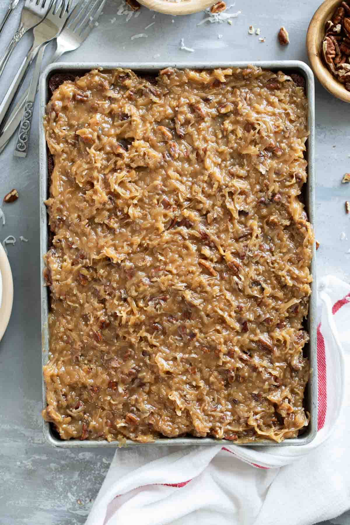 German Chocolate Cake with coconut pecan frosting.