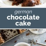 German Chocolate Cake collage with text bar in the middle.
