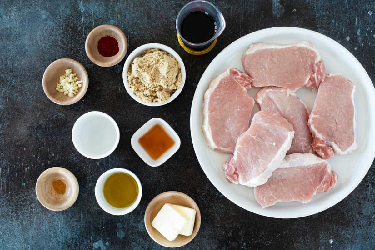 Ingredients for Glazed Pork Chops.
