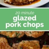 Glazed Pork Chops collage with text bar in the middle.