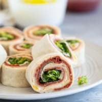 Italian Pinwheels with pepperoni, salami, cheese, and lettuce.