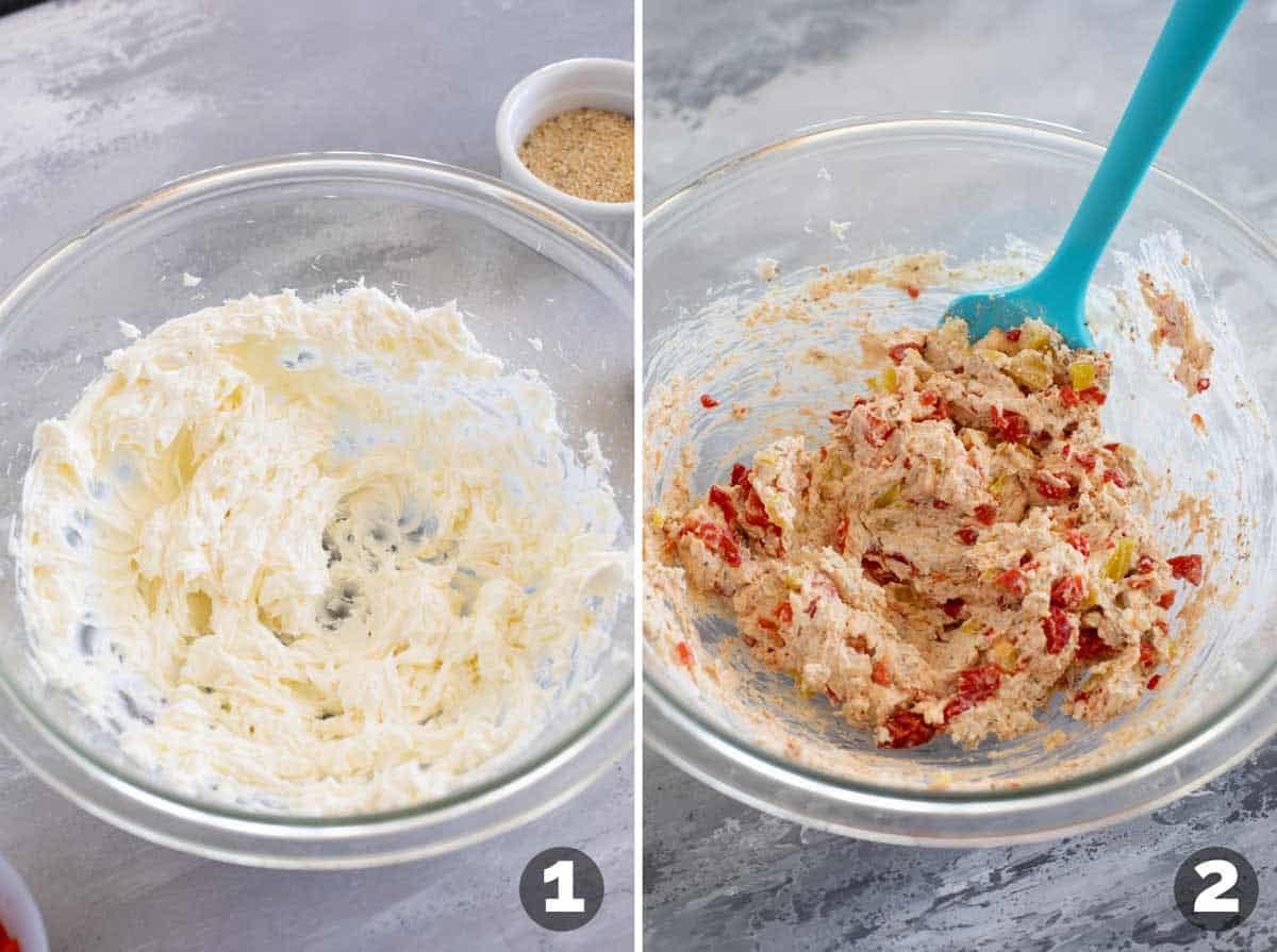 Making the creamy spread for Italian Pinwheels.