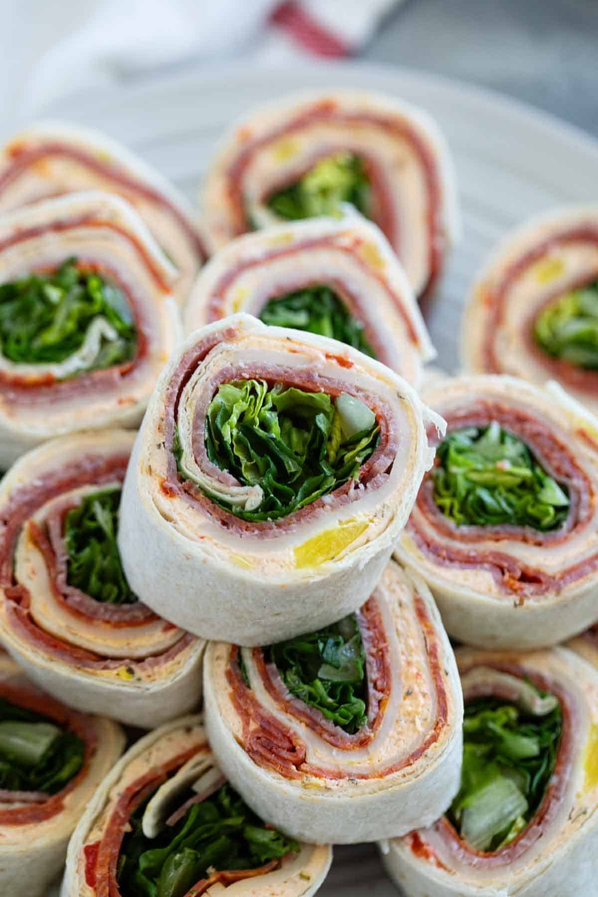 Italian Pinwheels stacked on top of each other.