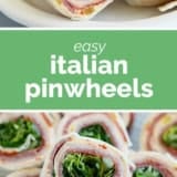 Italian Pinwheels collage with text bar in the middle.