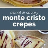 Monte Cristo Crepes collage with text bar in the middle.