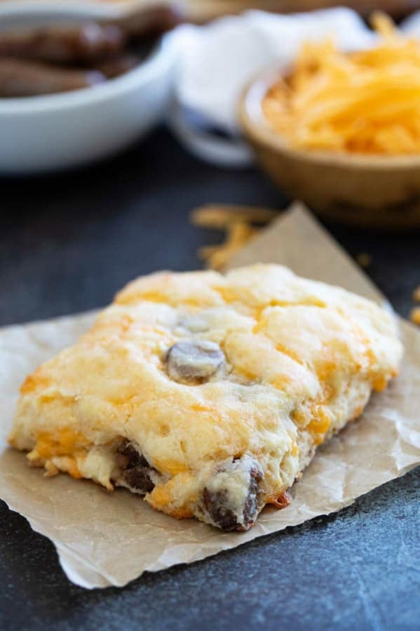 Sausage and Cheese Biscuit filled with shredded cheese and sausage links.