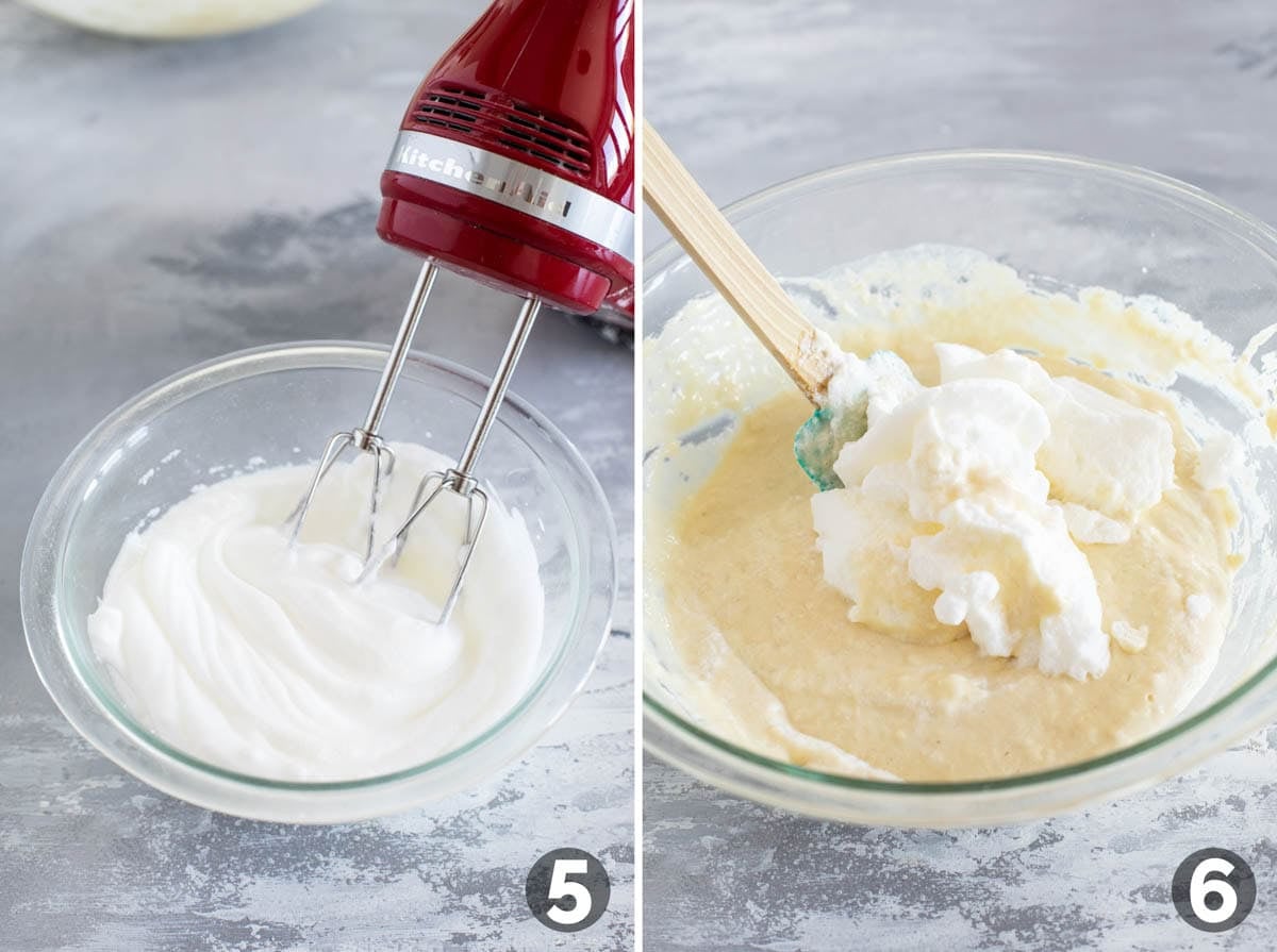 Whipping egg whites and stirring part of the egg whites into waffle batter.