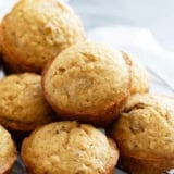 Brown Sugar Muffins stacked on top of each other.