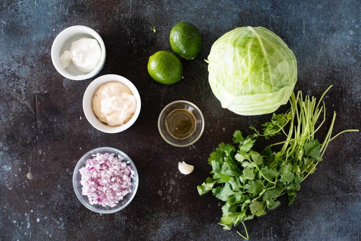 Ingredients for Cilantro Lime Slaw.